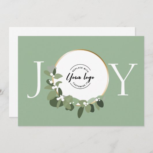 ジョイグリーンホワイト金ゴールドモダンリースカスタムロゴ シーズンカード (正面/裏面)