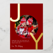 ジョイゴールドフォイル赤ミニマルエレガントリストクリスマス 箔シーズンカード (正面)