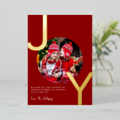 ジョイゴールドフォイル赤ミニマルエレガントリストクリスマス 箔シーズンカード (立ち正面)