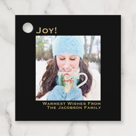 ジョイシンプルズブラック&金ゴールドミニマリスト写真クリスマス フェイバータグ (正面)