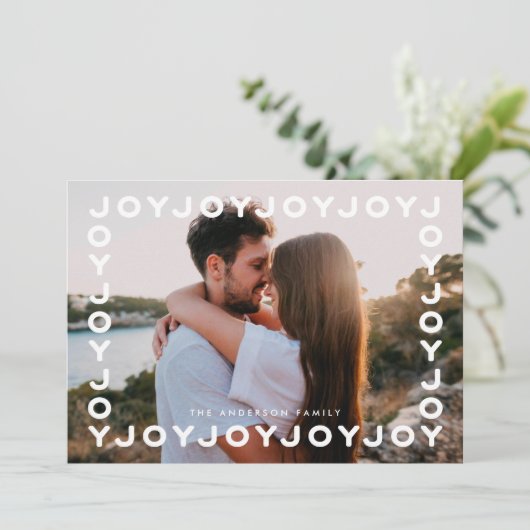 ジョイジョイジョイジョイフレームホリデークリスマスフォトカード シーズンカード (スタンド正面)