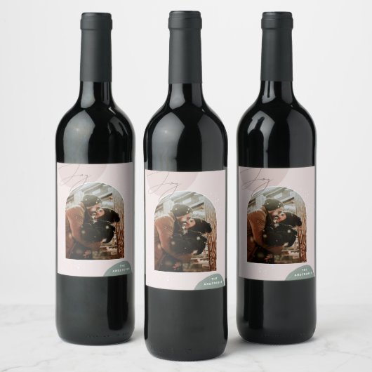 ジョイスクリプトホリデイ | 家族モダンのクリスマス写真 ワインラベル (ボトル)