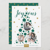 ジョイスグリーン&金ゴールドパインツリー |ホリデーフォトカード シーズンカード (正面/裏面)
