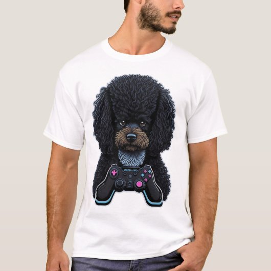 ジョイスティックを持つプードルゲーマー Tシャツ (正面)