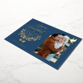 ジョイスハヌカーフェスティバル(ユダヤ教)メノラーキャンドルフォトブルー 箔シーズンカード (回転した状態)