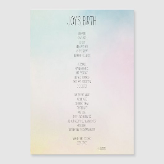 ジョイズ誕生感動的詩 (正面)