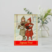 ジョイセフェテス – ヴィンテージ小さな女の子 箔シーズンポストカード (立ち正面)