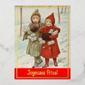 ジョイセフェテス – ヴィンテージ小さな女の子 箔シーズンポストカード (正面)