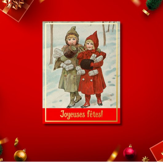 ジョイセフェテス – ヴィンテージ小さな女の子 箔シーズンポストカード