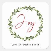 ジョイタイポグラフィスクリプトクリスマスリースホリデイ スクエアシール (正面)