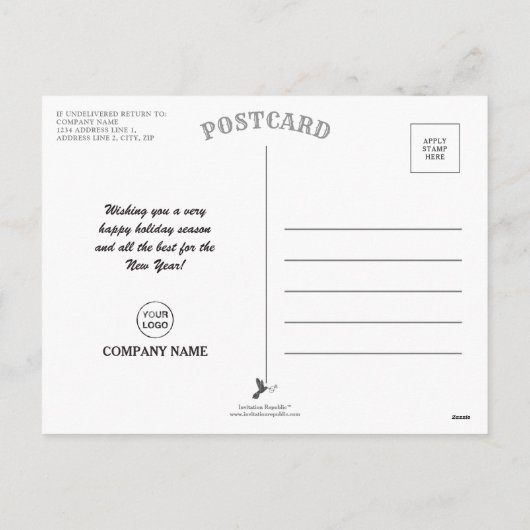 ジョイタイポグラフィスクリプトリース企業のクリスマス シーズンポストカード (裏面)