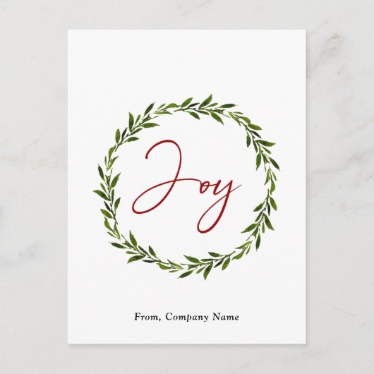 ジョイタイポグラフィスクリプトリース企業のクリスマス シーズンポストカード (正面)