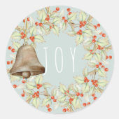 ジョイタイポグラフィホリーベリーリースブルークリスマス ラウンドシール (正面)
