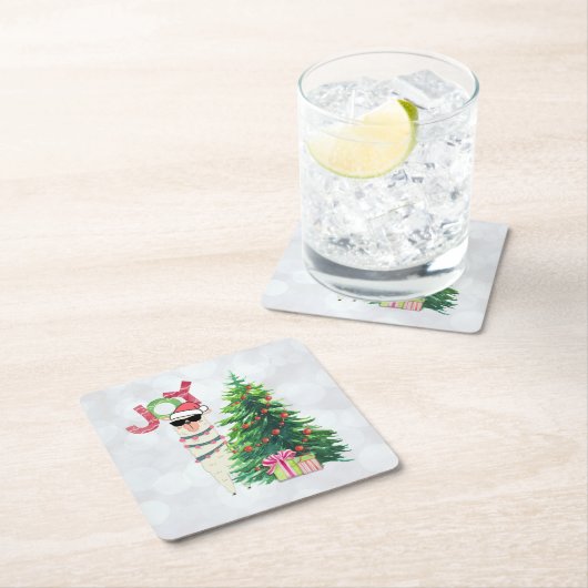 ジョイタイポグラフィ |クリスマス・ラマと木 スクエアペーパーコースター (インサイチュ)