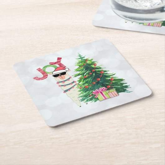 ジョイタイポグラフィ |クリスマス・ラマと木 スクエアペーパーコースター (アングル)