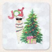 ジョイタイポグラフィ |クリスマス・ラマと木 スクエアペーパーコースター (正面)