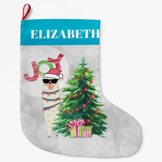 ジョイタイポグラフィ 木の後ろのクリスマス・ラマ ラージクリスマスストッキング (正面)