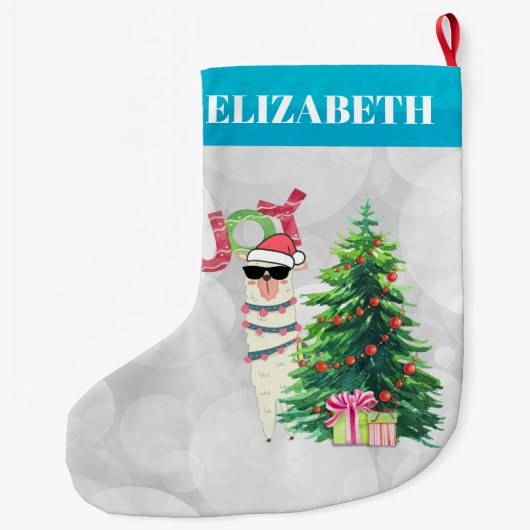 ジョイタイポグラフィ 木の後ろのクリスマス・ラマ ラージクリスマスストッキング (裏面)