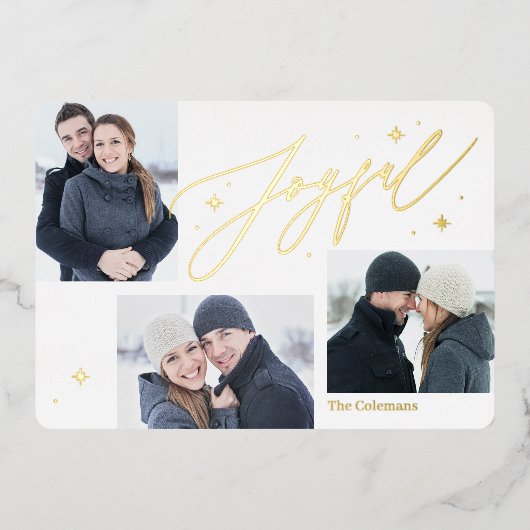 ジョイタイムホイルホリデーカード編集可能カラー 箔招待状 (正面)