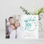 ジョイティール(緑がかった色)サンタそりスクリプトフォトクリスマス シーズンカード (スタンド正面)