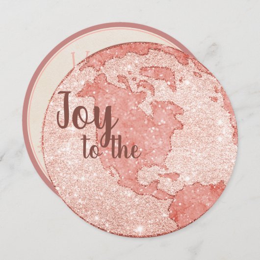 ジョイトゥザワールドバラ金ゴールドグリッターピンクフォイルクリスマス シーズンカード (正面/裏面)