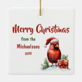 ジョイトゥザワールドレッド（鳥）ショウジョウコウカンチョウホリデー セラミックオーナメント (裏面)