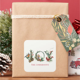 ジョイパインコーンレッドベリーバードクリスマスホリデー スクエアシール