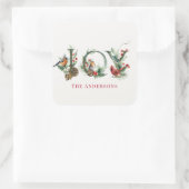 ジョイパインコーンレッドベリーバードクリスマスホリデー スクエアシール (バッグ)