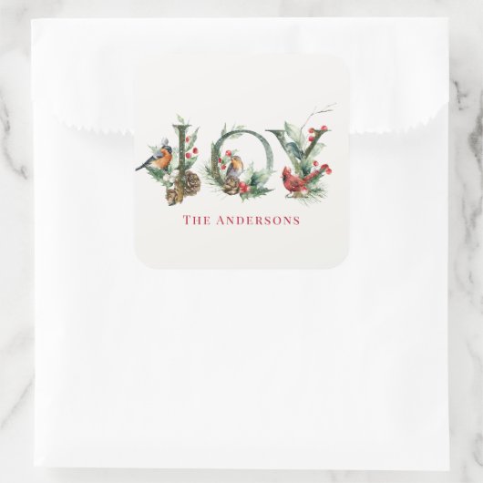 ジョイパインコーンレッドベリーバードクリスマスホリデー スクエアシール (バッグ)