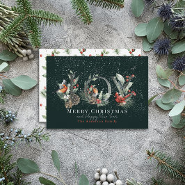 ジョイパインコーンレッドベリーバードグリーンクリスマス シーズンカード