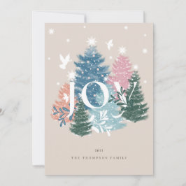 ジョイパステルウォーターカラークリスマスツリーフォレスト&ドーブ シーズンカード