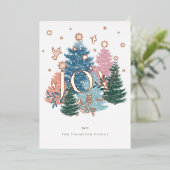 ジョイパステルウォーターカラークリスマスツリーフォレスト&ドーブ 箔シーズンカード (立ち正面)