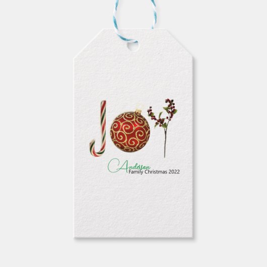 ジョイパーソナライズされたキャンディーオーナメントホリー ギフトタグ (正面)