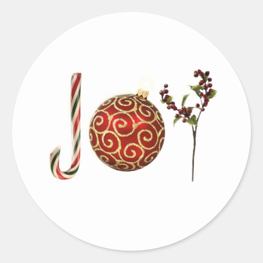 ジョイパーソナライズされたキャンディーオーナメントホリー ラウンドシール (正面)