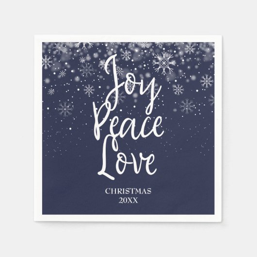 ジョイパーソナライズされたピースラブネイビーブルーホワイト スタンダードカクテルナプキン (正面)