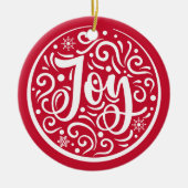 ジョイパーソナライズされたファミリーネームクリスマスホリデーレッド セラミックオーナメント (正面)