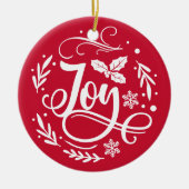 ジョイパーソナライズされたファミリーネームクリスマスホリデー セラミックオーナメント (正面)