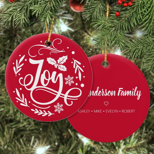 ジョイパーソナライズされたファミリーネームクリスマスホリデー セラミックオーナメント
