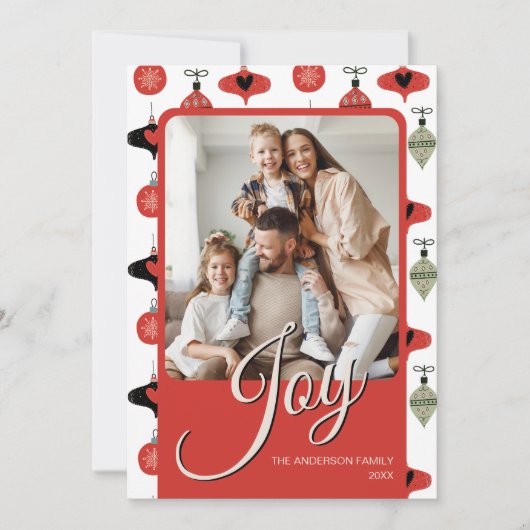ジョイパーソナライズされたファミリーフォトクリスマスレッド シーズンカード (正面)