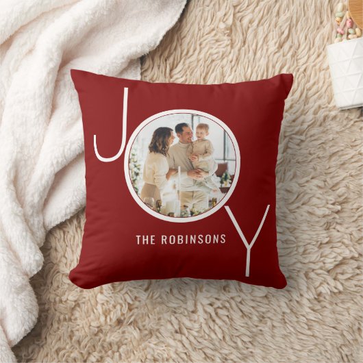 ジョイパーソナライズされたフォトクリスマスホリデーレッドグリーン クッション (ブランケット)