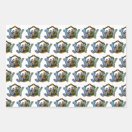 ジョイパーソナライズされたベビーイエズス宗教的なクリスマス ラッピングペーパーシート (正面2)