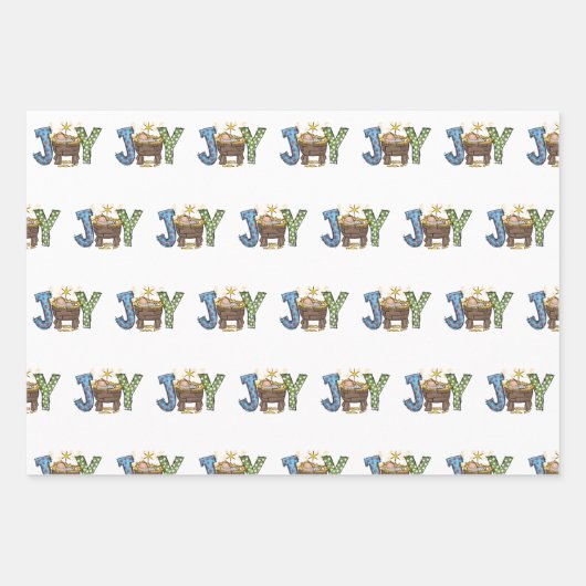 ジョイパーソナライズされたベビーイエズス宗教的なクリスマス ラッピングペーパーシート (正面)