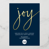 ジョイビジネスクリスマスグリーティングネイビーブルーと金ゴールド 箔シーズンカード (正面)