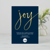 ジョイビジネスクリスマスグリーティングネイビーブルーと金ゴールド 箔シーズンカード (立ち正面)