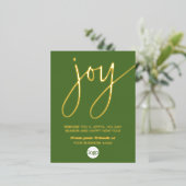 ジョイビジネスクリスマスグリーティング葉グリーン金ゴールド 箔シーズンポストカード (立ち正面)
