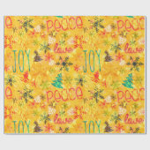 ジョイピースラブタイポグラフィイエロークリスマスパターン ラッピングペーパー (フラット)