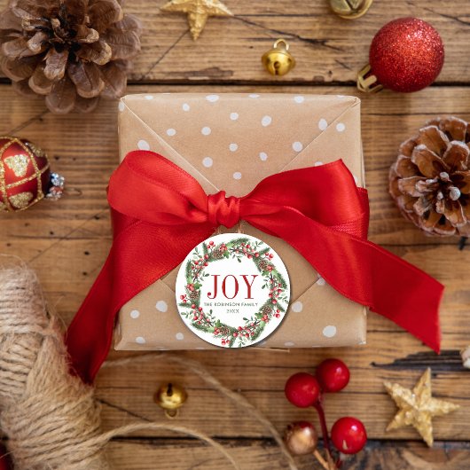 ジョイファミリーネームクリスマスリース ラウンドシール