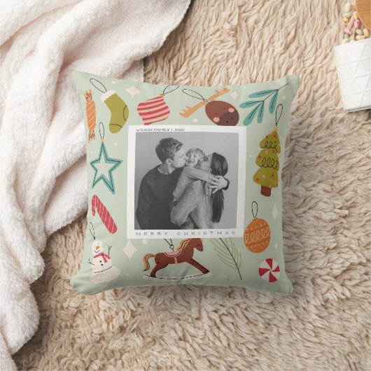 ジョイファミリーフォトクリスマスホリデー葉書 クッション (ブランケット)
