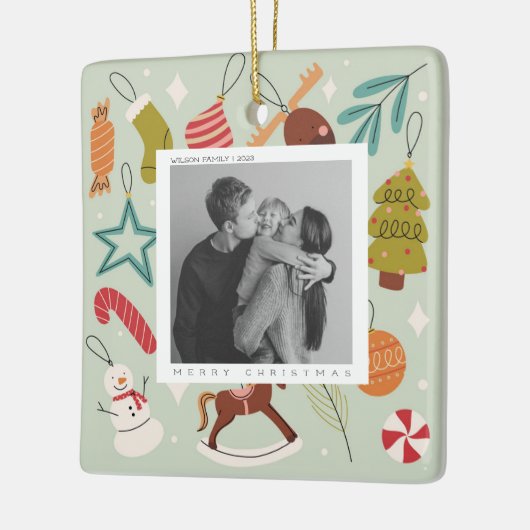 ジョイファミリーフォトクリスマスホリデー葉書 セラミックオーナメント (左)