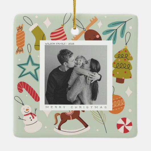ジョイファミリーフォトクリスマスホリデー葉書 セラミックオーナメント (裏面)